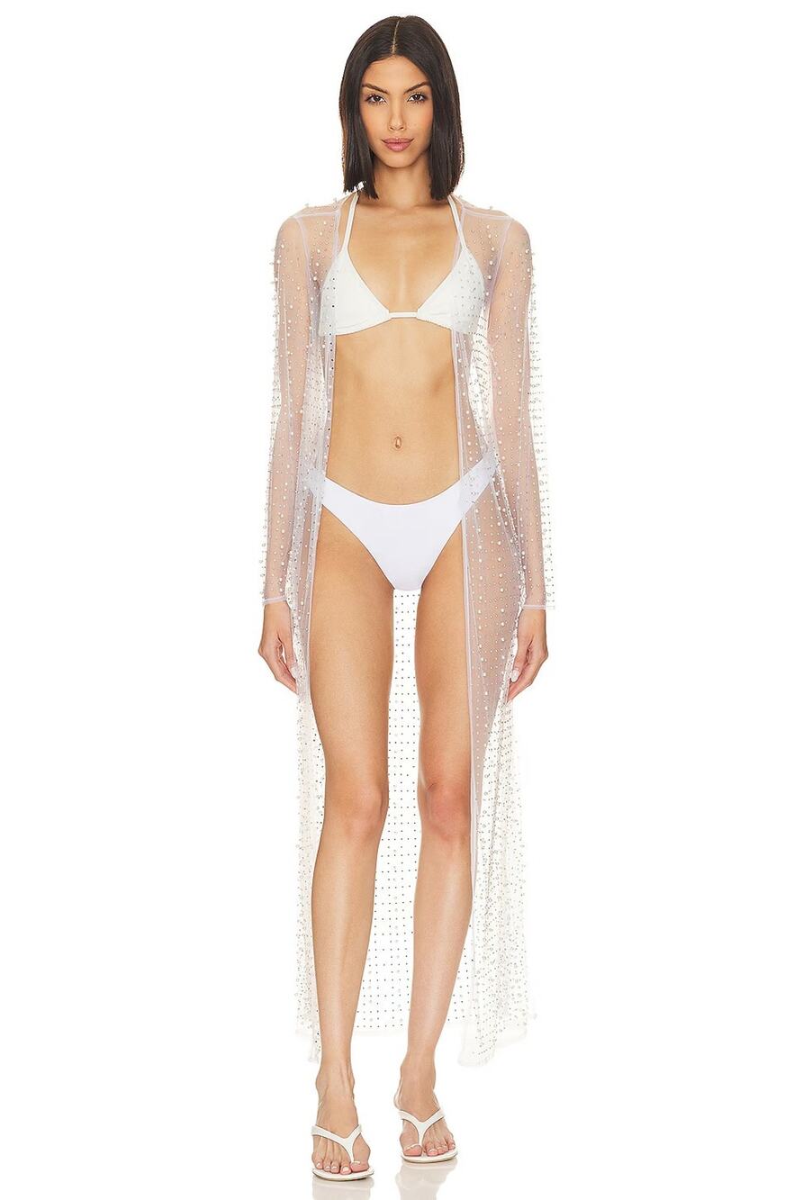 Beach Bunny Late Nights Pearl Mesh Cardigan Swim Cover Up Sheer Resort Summer XS